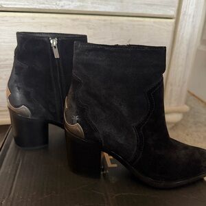 Women's Black Suede Frye Ankle Boots with Block Heel